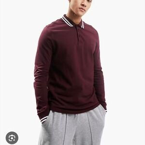 ASOS Mens Size 2XL Maroon Collared Long Sleeve Shirt